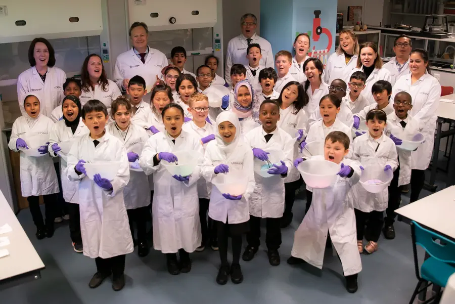 A group of schoolchildren in the young scientist centre