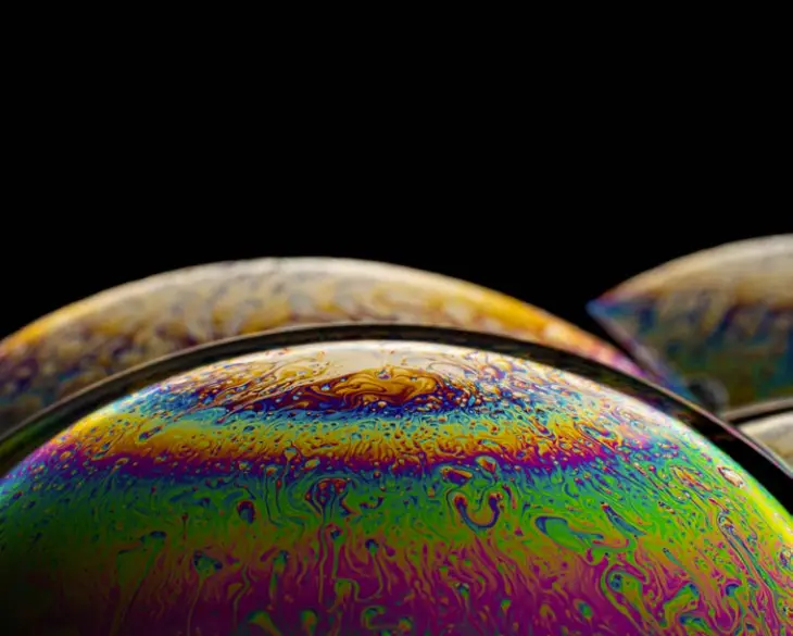 Iridescent circles on the surface of a soap bubble