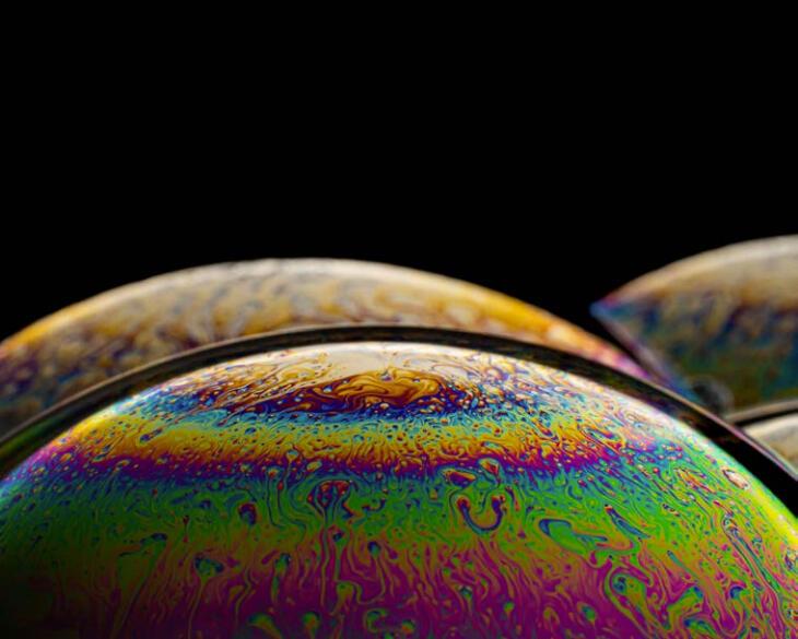 Iridescent circles on the surface of a soap bubble