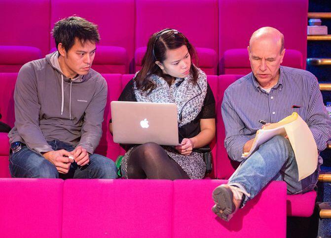 Abby working on the CHRISTMAS LECTURES script with Christmas Lecturer Kevin Fong and Executive Producer David Dugan