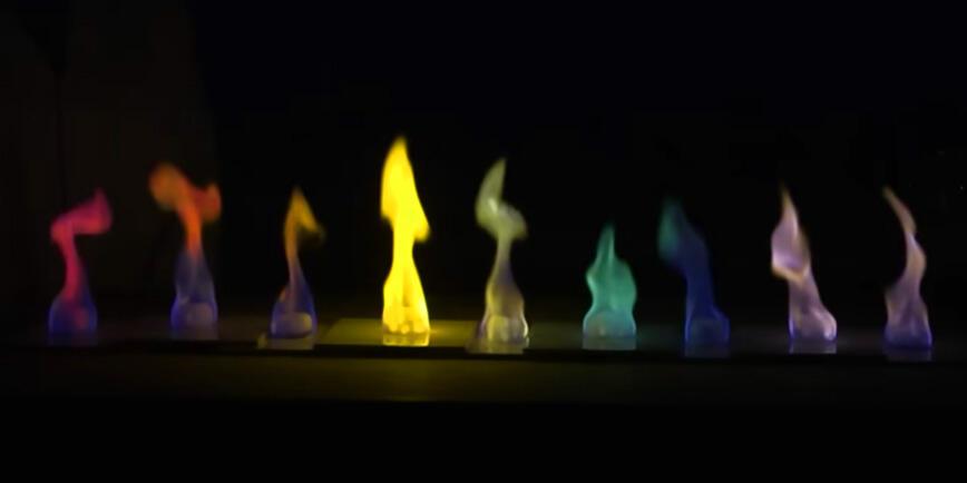 Chemical flame tests in a rainbow-like variety of colours