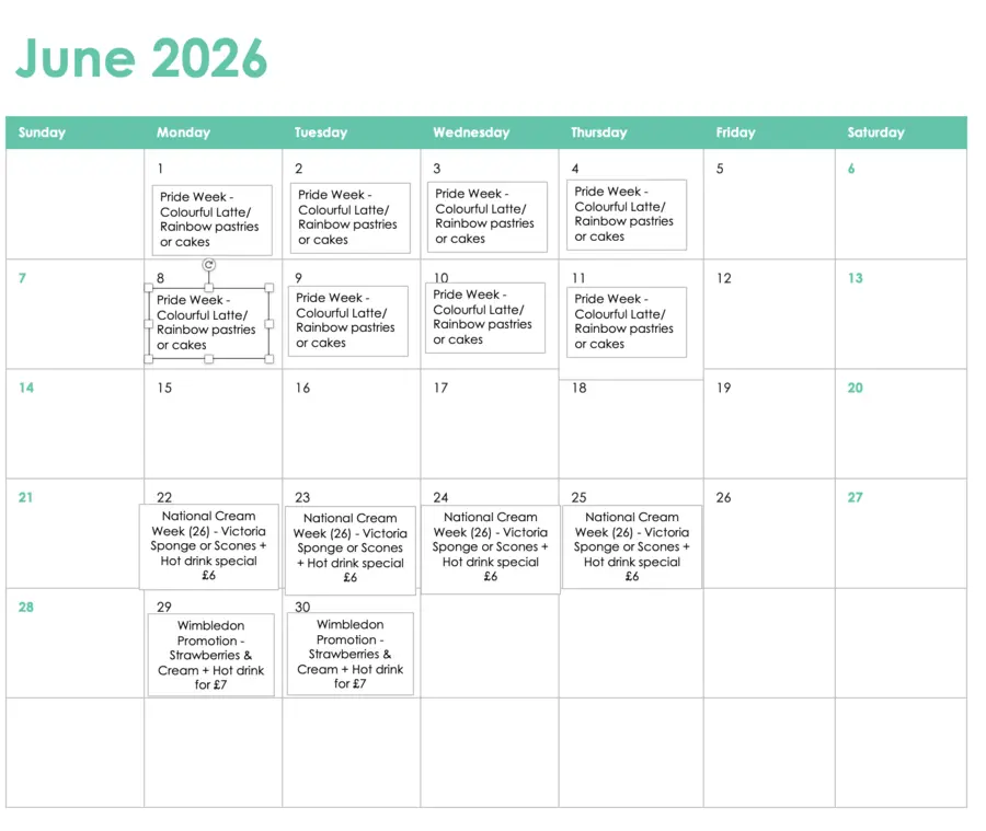 June cafe menu
