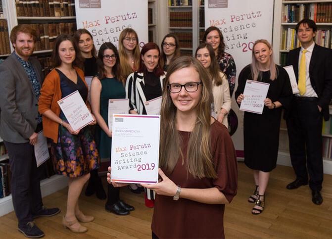 Photograph of The shortlisted entrants at the MRC Max Perutz Science Writing Awards ceremony.
