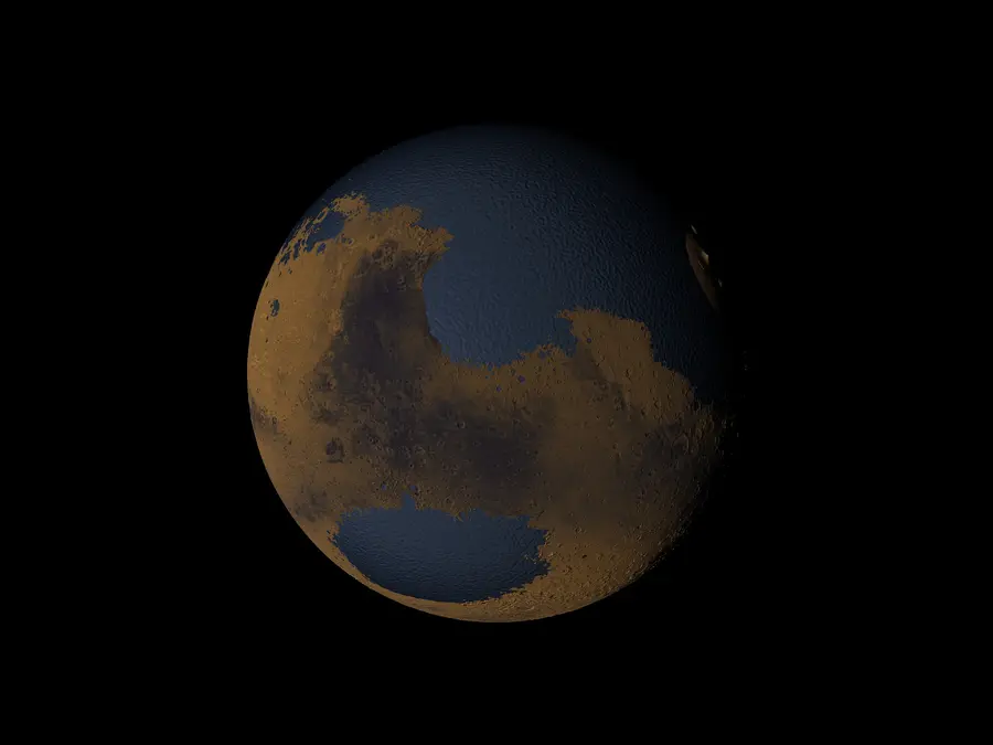A computer simulation of Mars in the past showing oceans