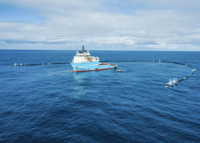The Ocean Cleanup's device in the ocean