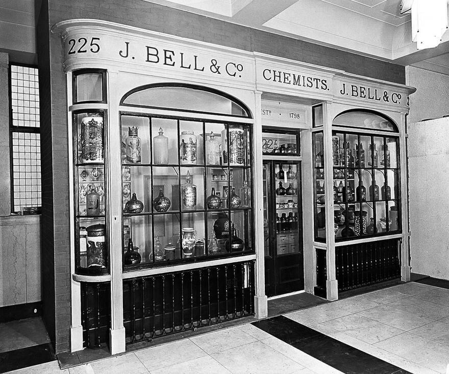 John Bell and Co shopfront on display at the Wellcome Collection