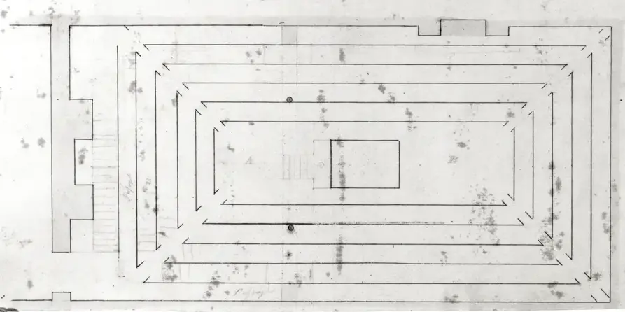 Overhead drawing of the Royal Institution theatre plan