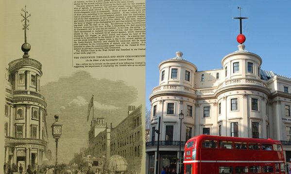 A collage of 449 Strand, Former Electric Telegraph Office in sketch and in a photograph