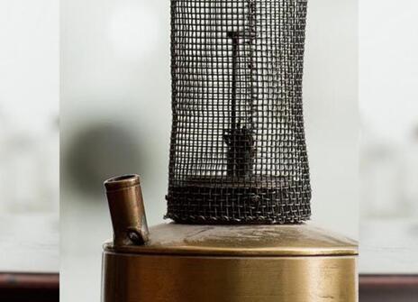 A composite of Humphry Davy's miners' safety lamp, from three different angles