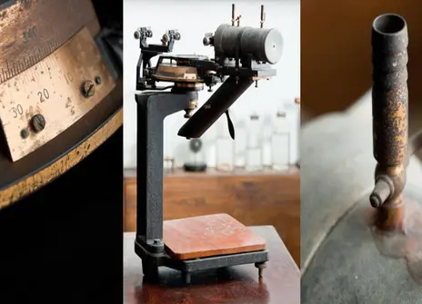 A montage of William Bragg's spectrometer from three different angles
