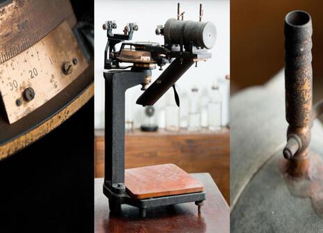 A montage of William Bragg's spectrometer from three different angles