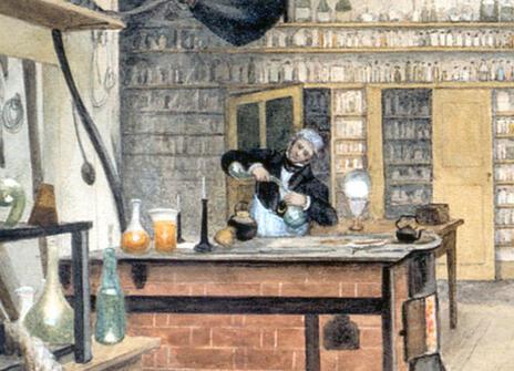 painting of Michael Faraday in his lab