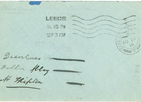 Robert’s first letter after landing in Gallipoli postmarked for the same day as the announcement of his death.
