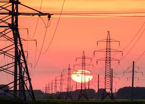 power line background of the sunset, a lot of supports for wires