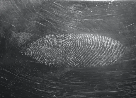 sweat-fingerprint on a CD-cover photographed in reflexlight
