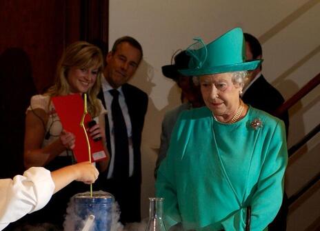 The Queen watching a demo in the Theatre in 2008