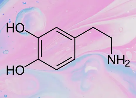 The structure of dopamine over an abstract background