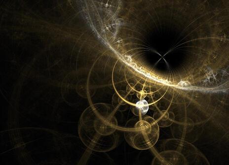 Colliding and overlapping golden circles on a black background.