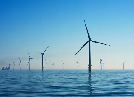 A windfarm at sea.