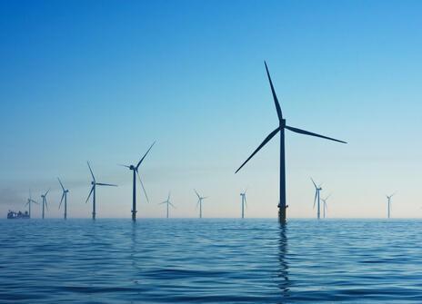 A windfarm at sea.