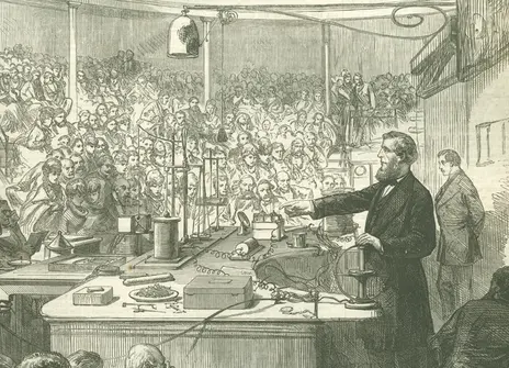 A Victorian engraving of Tyndall giving a lecture at the Ri