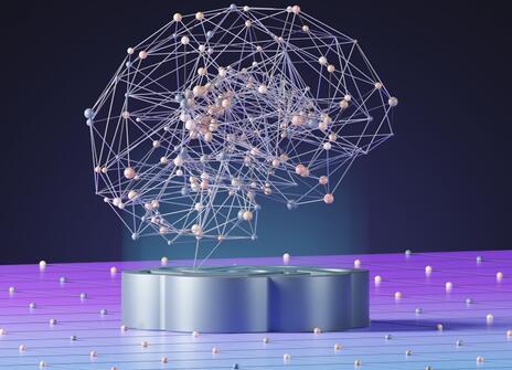 A floating brain made up of lots of different interconnected nodes 