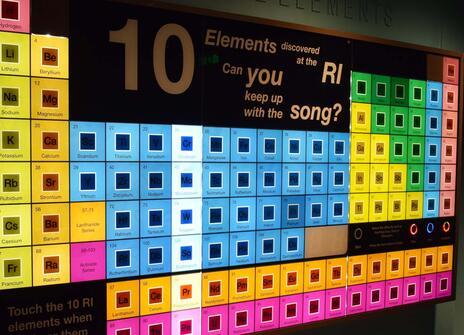 lit up oversized display of the periodic table of elements