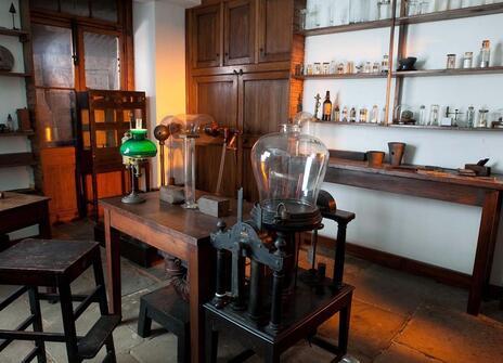 Michael Faraday's original laboratory, with various scientific apparatus and vials 