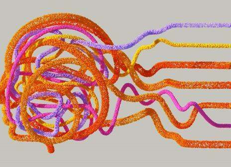 Coloured strings form an image of a human head