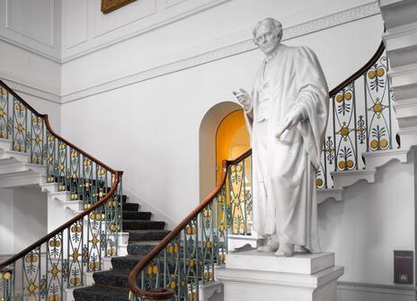 The statue of Michael Faraday in the Grand Entrance at the Royal Institution