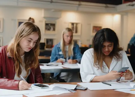 Participants sat at a desk using calculators 