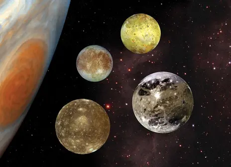 Side of Jupiter with 4 moons