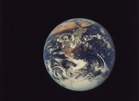 A picture of the Earth in space. 