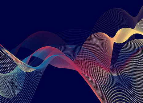 wavy coloured lines across a blue background