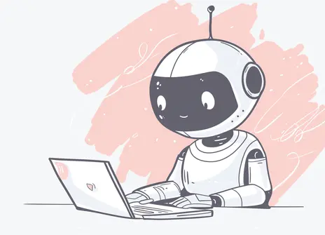 Cartoon robot on a laptop