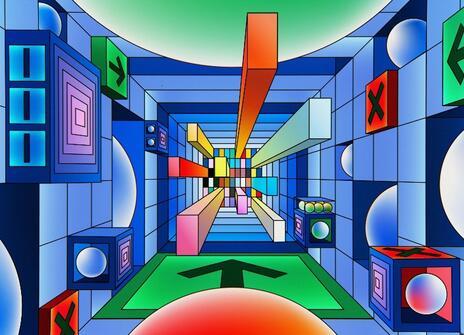 Colourful shapes in a cartoon-like image
