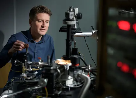 Wilfred G. van der Wiel working on one of his machines