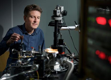 Wilfred G. van der Wiel working on one of his machines