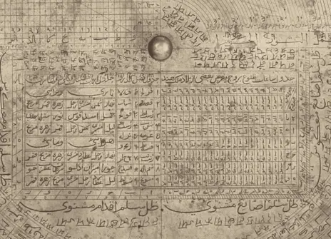 A zoom into the text on the back of astrolabe