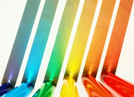 colourful light in this order: purple, blue, green, yellow, orange and red