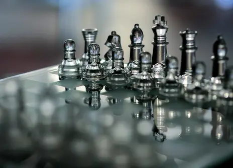 Glass chess board with pieces