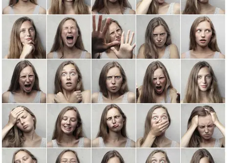 Different emotional faces from one one women