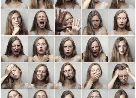 Different emotional faces from one one women