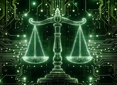 Image of scales of justice in computer code