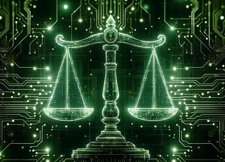 Image of scales of justice in computer code