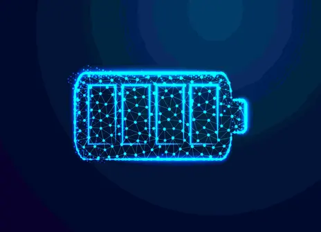 Image of a battery with abstract cloud connectivity markings