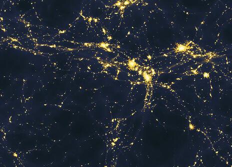 Computer simulation of one possible scenario for the large-scale distribution of light sources in the Universe.