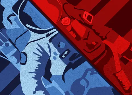 Russian and American space suits.
