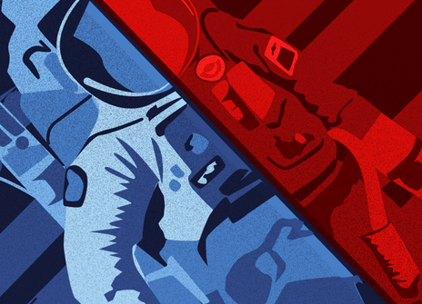 Russian and American space suits.