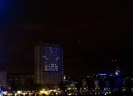 Tetris-style game appears on the Shell Centre on London's South Bank
